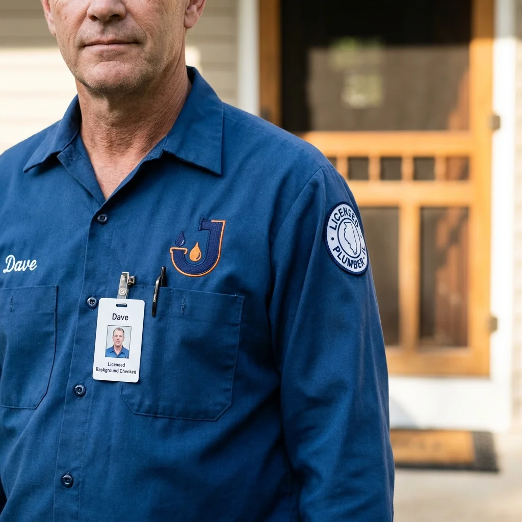 Licensed plumber showing ID badge in Coral Springs, FL