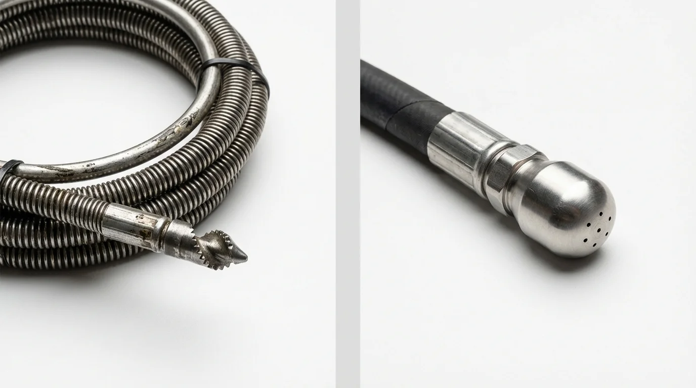 Drain snake cable and hydro jetting nozzle used for drain cleaning in Coral Springs, FL