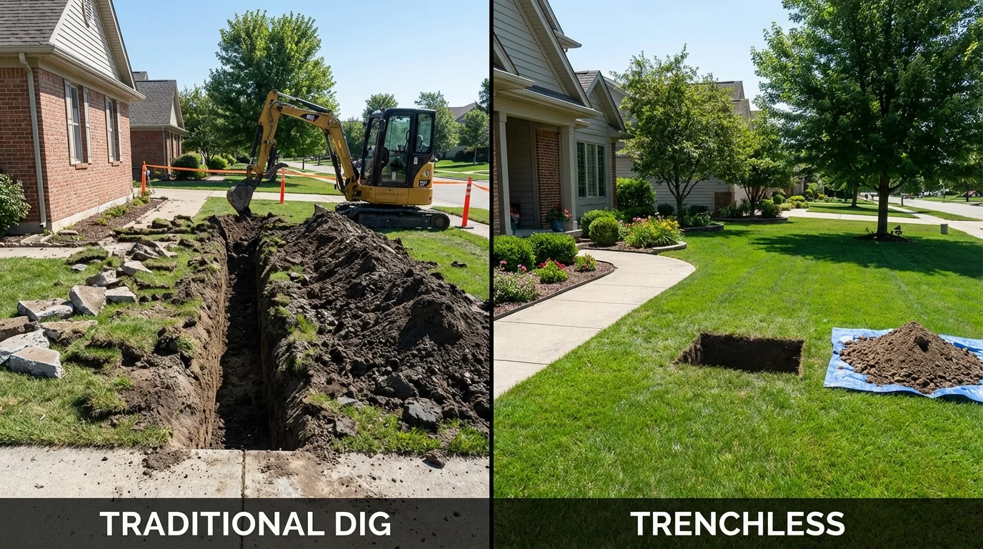 Trenchless sewer repair with minimal yard damage versus traditional excavation in Coral Springs, FL